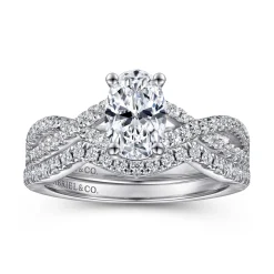 New Gabriel & Co. Gina - 14K White Gold Twisted Oval Diamond Engagement Ring