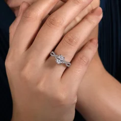 New Gabriel & Co. Gina - 14K White Gold Twisted Oval Diamond Engagement Ring
