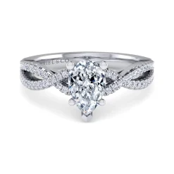 Clearance Gabriel & Co. Gina - Platinum Pear Shape Twisted Diamond Engagement Ring
