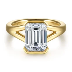Online Gabriel & Co. Giocanda - 14K Yellow Gold Split Shank Half Bezel Emerald Cut Diamond Engagement Ring