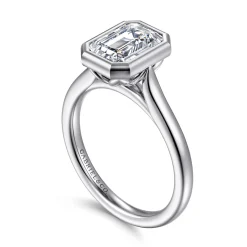 Clearance Gabriel & Co. Giovana - 14K White Gold Emerald Cut Bezel Set Diamond Engagement Ring
