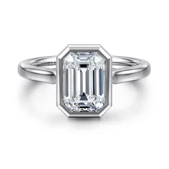 Clearance Gabriel & Co. Giovana - 14K White Gold Emerald Cut Bezel Set Diamond Engagement Ring