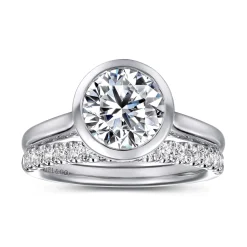 Sale Gabriel & Co. Giovana - 14K White Gold Round Bezel Set Diamond Engagement Ring