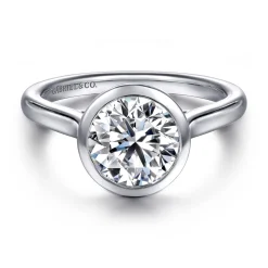 Sale Gabriel & Co. Giovana - 14K White Gold Round Bezel Set Diamond Engagement Ring