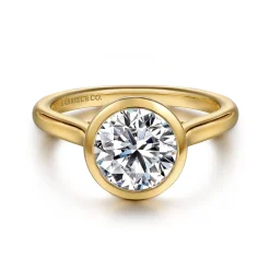 Sale Gabriel & Co. Giovana - 14K Yellow Gold Bezel Set Round Diamond Engagement Ring