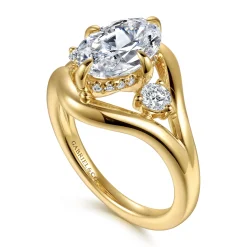 Gabriel & Co. Grand - 14K Yellow Gold Compass Prong Oval Three Stone Diamond Engagement Ring