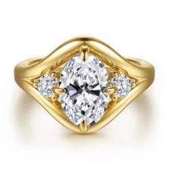 Gabriel & Co. Grand - 14K Yellow Gold Compass Prong Oval Three Stone Diamond Engagement Ring