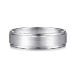 Best Gabriel & Co. Grayson - 14K White Gold 6mm - Beveled Edge Men's Wedding Band in Satin Finish