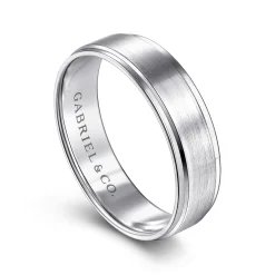 Best Gabriel & Co. Grayson - 14K White Gold 6mm - Beveled Edge Men's Wedding Band in Satin Finish