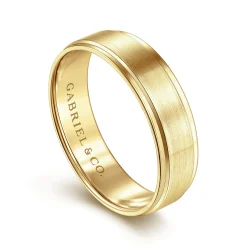 Best Gabriel & Co. Grayson - 14K Yellow Gold 6mm - Beveled Edge Men's Wedding Band in Satin Finish