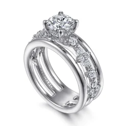 New Gabriel & Co. Gretchen - 14K White Gold Round Diamond Engagement Ring