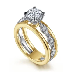Clearance Gabriel & Co. Halette - 14K White-Yellow Gold Round Diamond Engagement Ring
