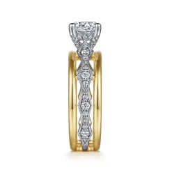 Clearance Gabriel & Co. Halette - 14K White-Yellow Gold Round Diamond Engagement Ring