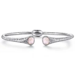 Gabriel & Co. Hammered 925 Sterling Silver Rock Crystal and Pink MOP Hinged Cuff