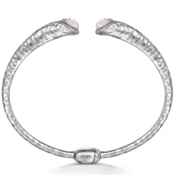 Gabriel & Co. Hammered 925 Sterling Silver Rock Crystal and Pink MOP Hinged Cuff
