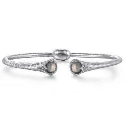 Online Gabriel & Co. Hammered 925 Sterling Silver Rock Crystal and Black Pearl Hinged Cuff