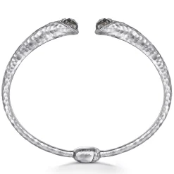 Online Gabriel & Co. Hammered 925 Sterling Silver Rock Crystal and Black Pearl Hinged Cuff