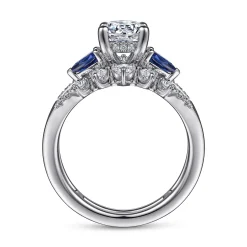 Discount Gabriel & Co. Harmony - 14K White Gold Round Three Stone Sapphire and Diamond Engagement Ring