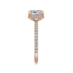 New Gabriel & Co. Hart - 14K Rose Gold Cushion Hidden Halo Diamond Engagement Ring