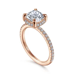 New Gabriel & Co. Hart - 14K Rose Gold Cushion Hidden Halo Diamond Engagement Ring