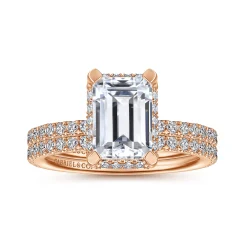 Hot Gabriel & Co. Hart - 14K Rose Gold Hidden Halo Emerald Cut Diamond Engagement Ring