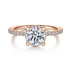 Sale Gabriel & Co. Hart - 14K Rose Gold Hidden Halo Round Diamond Engagement Ring