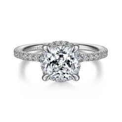 Gabriel & Co. Hart - 14K White Gold Cushion Hidden Halo Diamond Engagement Ring