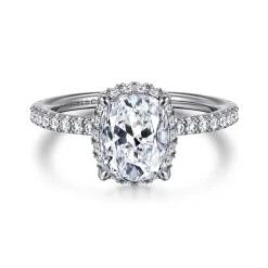 New Gabriel & Co. Hart - 14K White Gold Elongated Cushion Hidden Halo Diamond Engagement Ring