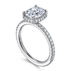 New Gabriel & Co. Hart - 14K White Gold Elongated Cushion Hidden Halo Diamond Engagement Ring