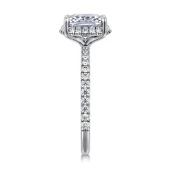 New Gabriel & Co. Hart - 14K White Gold Elongated Cushion Hidden Halo Diamond Engagement Ring