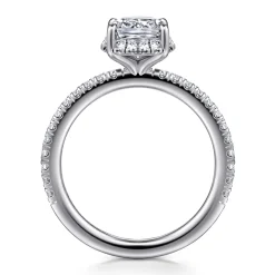 New Gabriel & Co. Hart - 14K White Gold Elongated Cushion Hidden Halo Diamond Engagement Ring