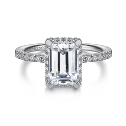 Discount Gabriel & Co. Hart - 14K White Gold Hidden Halo Emerald Cut Diamond Engagement Ring
