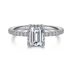 Hot Gabriel & Co. Hart - 14K White Gold Hidden Halo Emerald Cut Diamond Engagement Ring