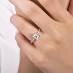 Hot Gabriel & Co. Hart - 14K White Gold Hidden Halo Emerald Cut Diamond Engagement Ring