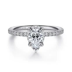 Discount Gabriel & Co. Hart - 14K White Gold Hidden Halo Pear Shape Diamond Engagement Ring