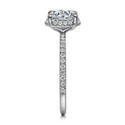 New Gabriel & Co. Hart - 14K White Gold Hidden Halo Round Diamond Engagement Ring