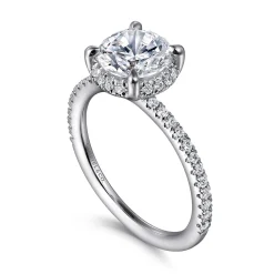 New Gabriel & Co. Hart - 14K White Gold Hidden Halo Round Diamond Engagement Ring