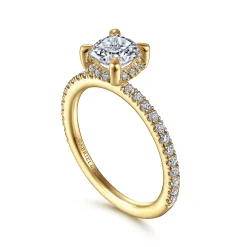 Clearance Gabriel & Co. Hart - 14K Yellow Gold Cushion Hidden Halo Diamond Engagement Ring
