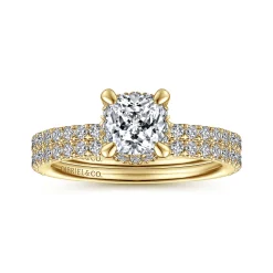Clearance Gabriel & Co. Hart - 14K Yellow Gold Cushion Hidden Halo Diamond Engagement Ring