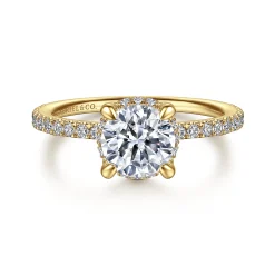Clearance Gabriel & Co. Hart - 14K Yellow Gold Hidden Halo Round Diamond Engagement Ring