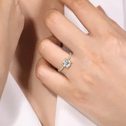 Clearance Gabriel & Co. Hart - 14K Yellow Gold Hidden Halo Round Diamond Engagement Ring