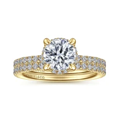 Clearance Gabriel & Co. Hart - 14K Yellow Gold Hidden Halo Round Diamond Engagement Ring