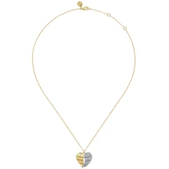 Best Gabriel & Co. HEART - 14K White Yellow Gold Diamond Heart Angel Wing Pendant Necklace