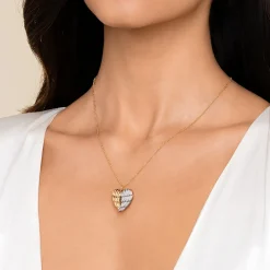 Best Gabriel & Co. HEART - 14K White Yellow Gold Diamond Heart Angel Wing Pendant Necklace