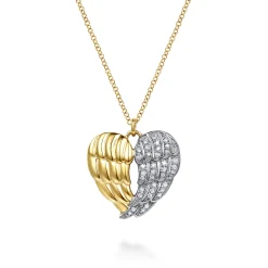 Best Gabriel & Co. HEART - 14K White Yellow Gold Diamond Heart Angel Wing Pendant Necklace