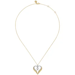 New Gabriel & Co. HEART - 14K White Yellow Gold Diamond Heart Angel Wing Pendant Necklace