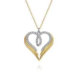 New Gabriel & Co. HEART - 14K White Yellow Gold Diamond Heart Angel Wing Pendant Necklace