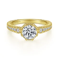 Clearance Gabriel & Co. Heath - 14K Yellow Gold Round Diamond Engagement Ring