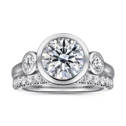 Discount Gabriel & Co. Henley - 14K White Gold Round Three Stone Bezel Set Diamond Engagement Ring
