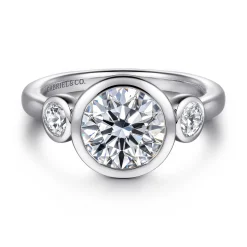 Discount Gabriel & Co. Henley - 14K White Gold Round Three Stone Bezel Set Diamond Engagement Ring